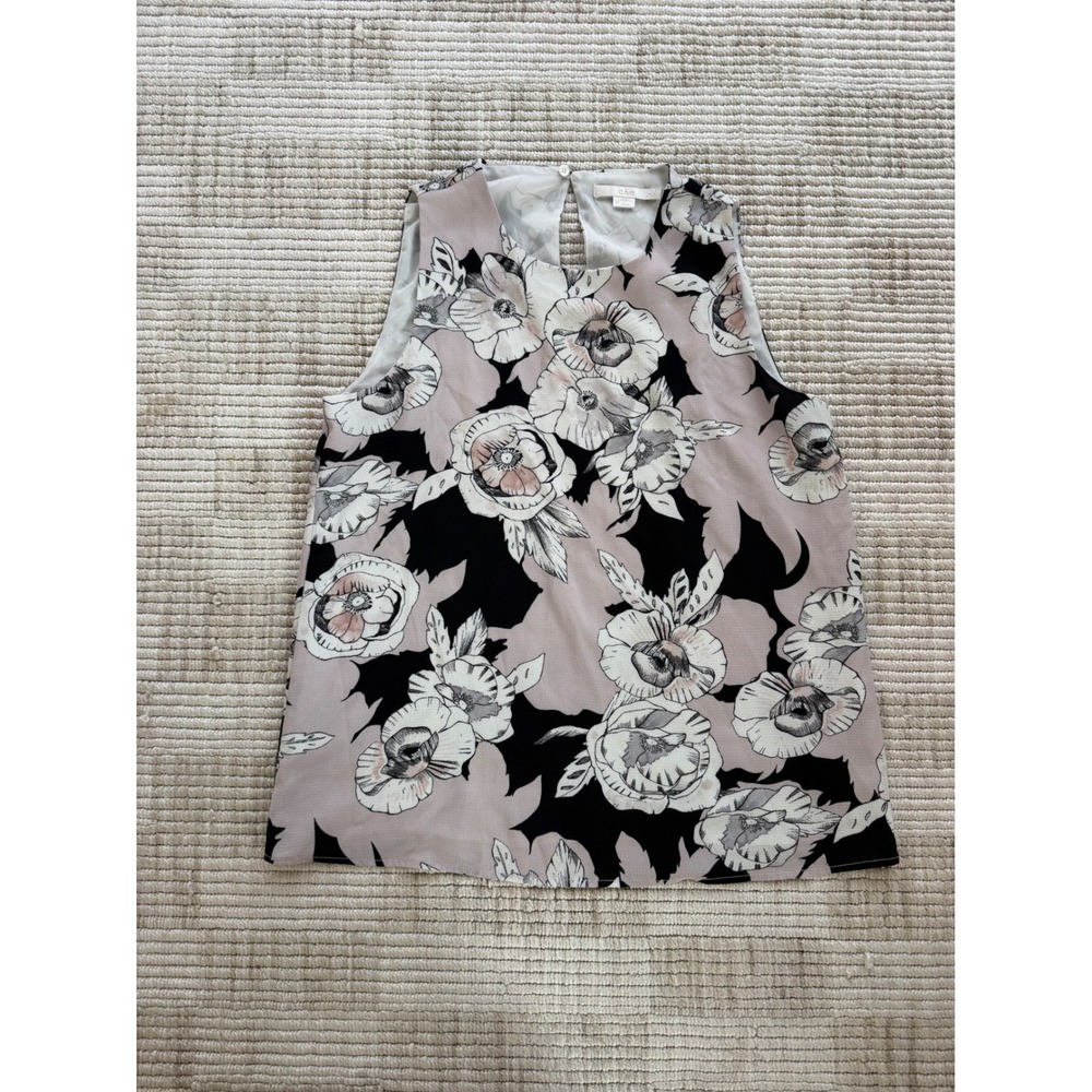 C&E Women Floral Sleeveless Blouse Mauve Black White Keyhole Back Size M
